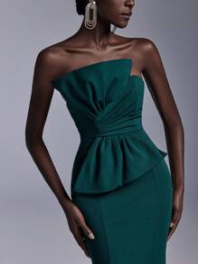 Elitara Elegant Formal Gown With Oversized Bow Decor And Mermaid Hem, Floor-Length Evening Dress, Prom Dress, For Wedding Guest, Graduation, Dinner Party Dress - Dark Green - View 2