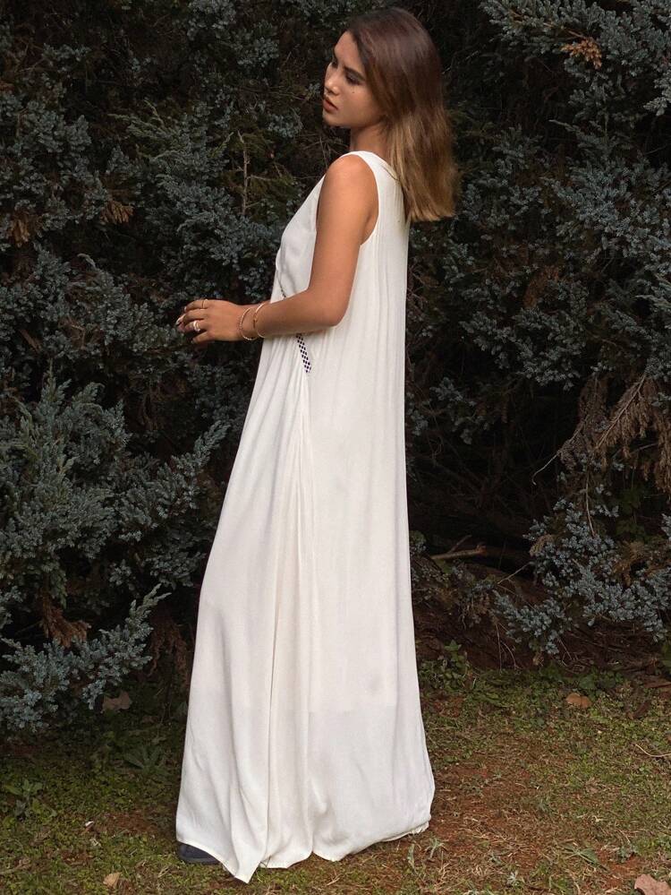 V-Neck Sleeveless Hollow Out Dress, Casual Resort Summer Dress For Women Sundress