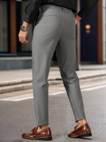 Manfinity Mode Pantalones casuales de corte recto y cómodo con bolsillo con solapa para hombres, ideales para ir al trabajo
