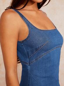 Forever 21 Blue Washed Round Neck Denim Suspender Dress - Medium Wash - View 3