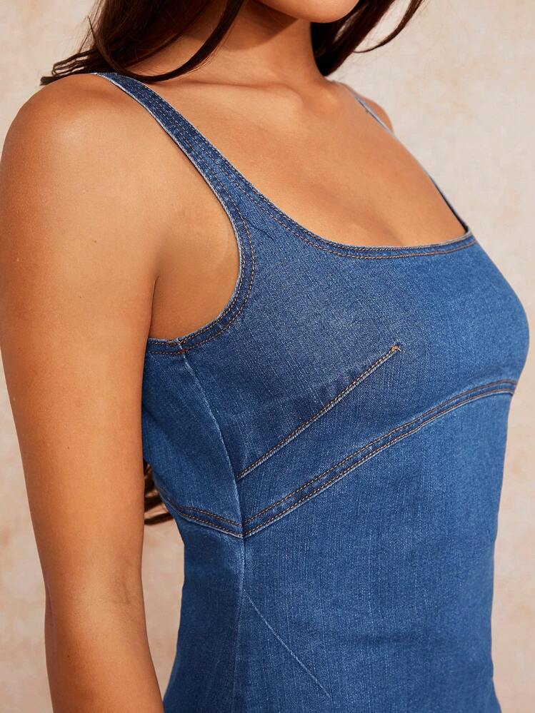 Forever 21 蓝色水洗圆领牛仔吊带连衣裙 - 中等水洗藍 - 查看 3