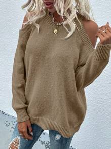 SHEIN LUNE Casual effen kleur cold shoulder halter trui, herfst/winter