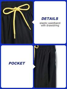 CoralVoy Men Two Tone Drawstring Waist 2 In 1 Swim Trunks,Hawaiian - Black - View 8