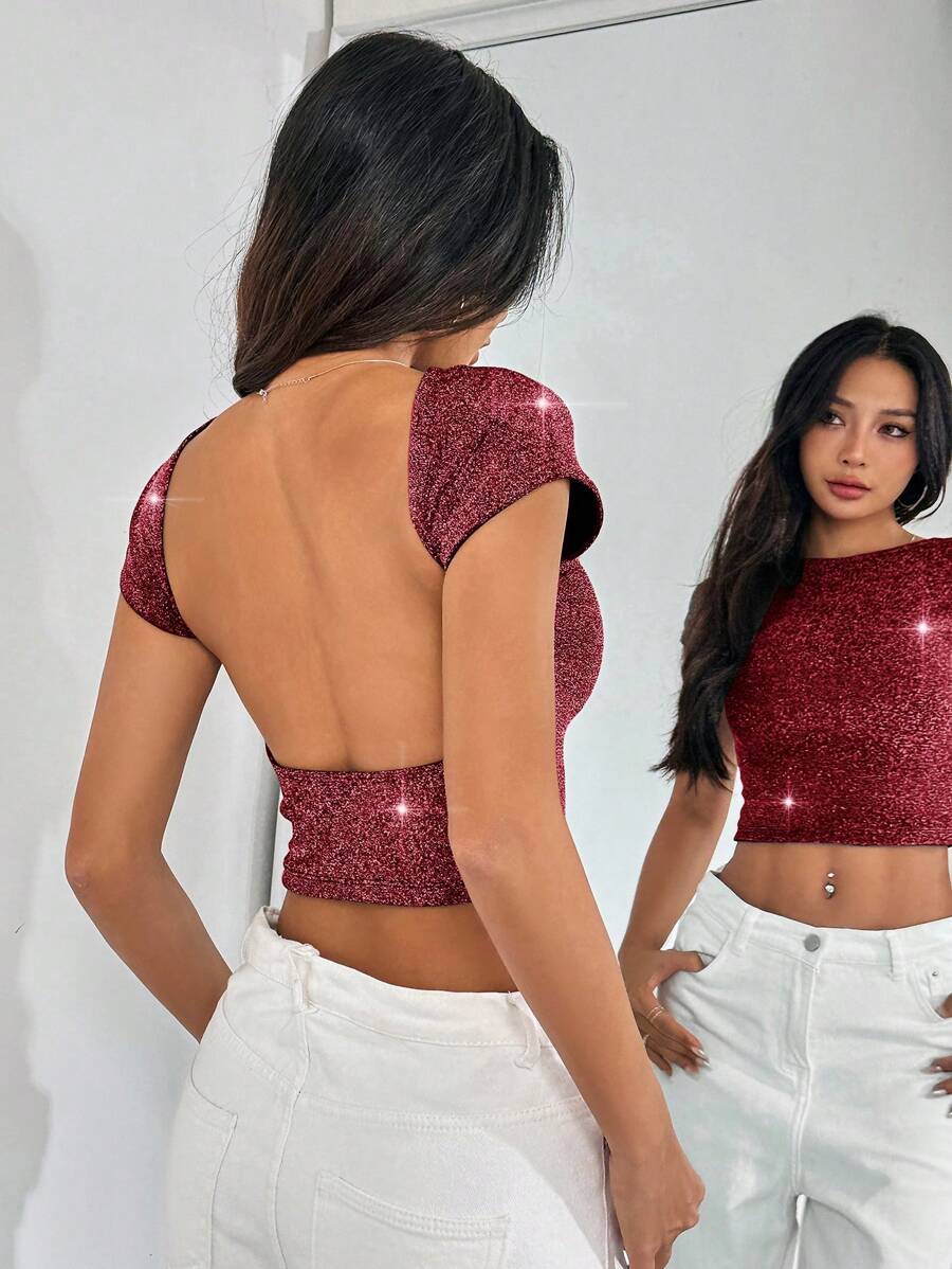 Muchica 亮片露背蝙蝠袖上衣