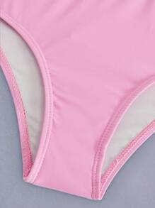 SHEIN 4pcs Tween Girl Colorblock Patchwork Simple Casual Swimwear (Printed Placement) Summer Holiday - Pink - View 5