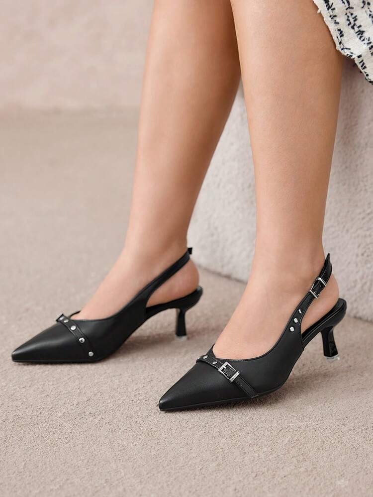 CUCCOO CURVES Plus Size Wide Fit Pointed Toe Slingback Pumps With Strap Detail Valentine Day