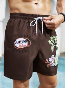 Surfspeed Men's Simple Print Lace-Up Pocket Casual Beach Shorts