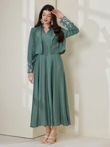 Al Najma Women's Long Sleeve Jacket & Dress 2 Pieces Set, Minimalist Style