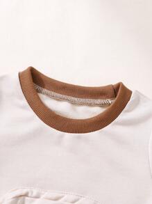 SHEIN Baby Boys Simple Solid Color Splicing Round Neck Short Sleeve Top & Shorts 2 Pieces Set - Apricot - View 9