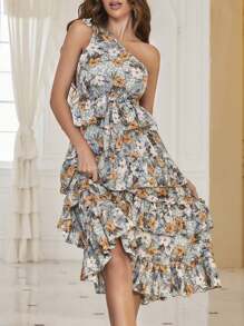 Modelyn 法式无袖不对称肩收腰修身女式连衣裙