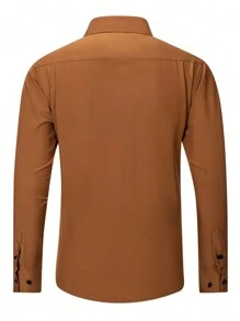 Manfinity Mode Men's Front Button Closure Long Sleeve Printed Casual Shirt, Everyday Wear Business Shirts, Fall - Coffee Brown - View 2