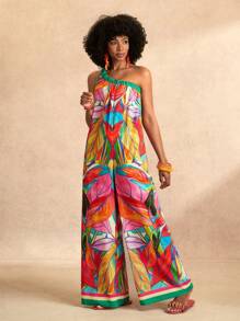 Zivah 2025新款春夏音乐节、复活节、纳什维尔、波西米亚风、毕业典礼、学生、休闲、百搭、度假、邮轮、海滩、日光浴、宽肩、图案印花、性感背带女式连体裤夏季春季女式连体裤女士连体裤大码女装大码连体裤 - 彩色 - 查看 7