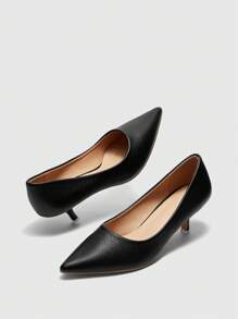 CUCCOO BIZCHIC 女士尖头细跟小猫跟鞋黑色简约通勤时尚办公室高跟鞋 - 黑色 - 查看 2