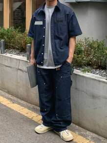 DAZY Men's Solid Color Shirt Set, Summer - Blue - View 7