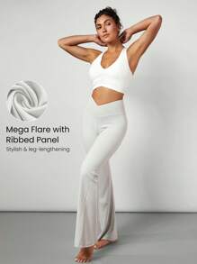 GLOWMODE 31" FeatherFit™ Crossover Waist Mega Flared Leggings Pants Low Impact Yoga Daily - Light Grey - View 5
