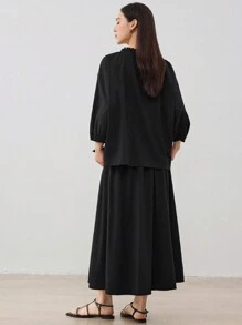 Dazy-Less Ensemble 2 pièces décontracté de couleur unie avec cordon de serrage pour femmes, ensembles de détente pour femmes - Noir - Voir 5