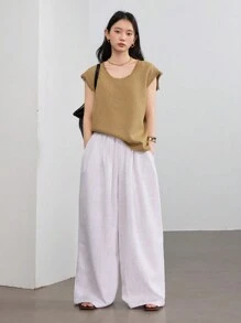 Dazy-Less 女士商务休闲纹理针织纯色简约流苏背心 - 黃色 - 查看 7