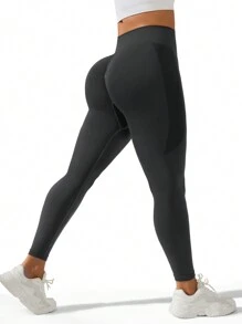 Legginsy bezszwowe w dużych rozmiarach z nadrukiem tekstowym, rajstopy sportowe