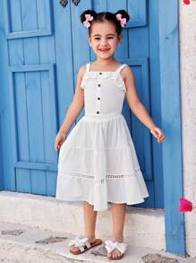 2pcs Set: Woven Plain Camisole Top And Skirt For Young Girls