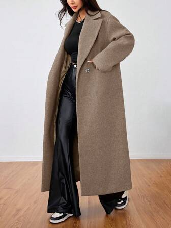 Flirla Lässige lange Jacke mit Wollkragen