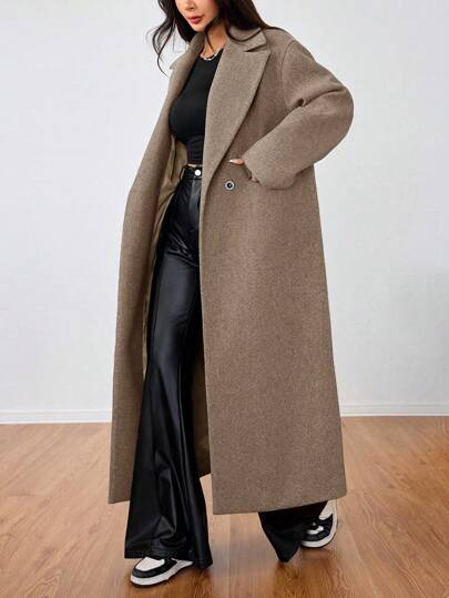 Lunelith SHEIN Lunessa Casual Long Woolen Collar Jacket Fall Winter Cloth For Women