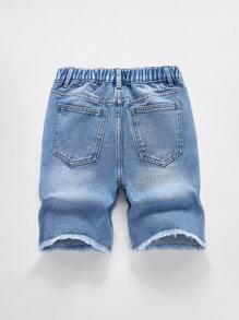 休闲时尚百搭舒适重磅水洗，街头风图案刺绣贴片，街头服饰户外潮流单品，适合青少年男孩 - 中等水洗藍 - 查看 2