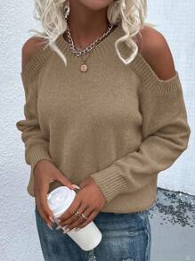 SHEIN LUNE Casual effen kleur cold shoulder halter trui, herfst/winter