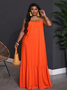 Slaydiva Plus Size Women Western Wear 2025 New Rave Easter Outfit Old Money Style Country Concert Going Out Festival Tropical Vacation Summer Casual Simple All-Match Sexy Camisole Plus Size A-Line Dress - Orange - View 6
