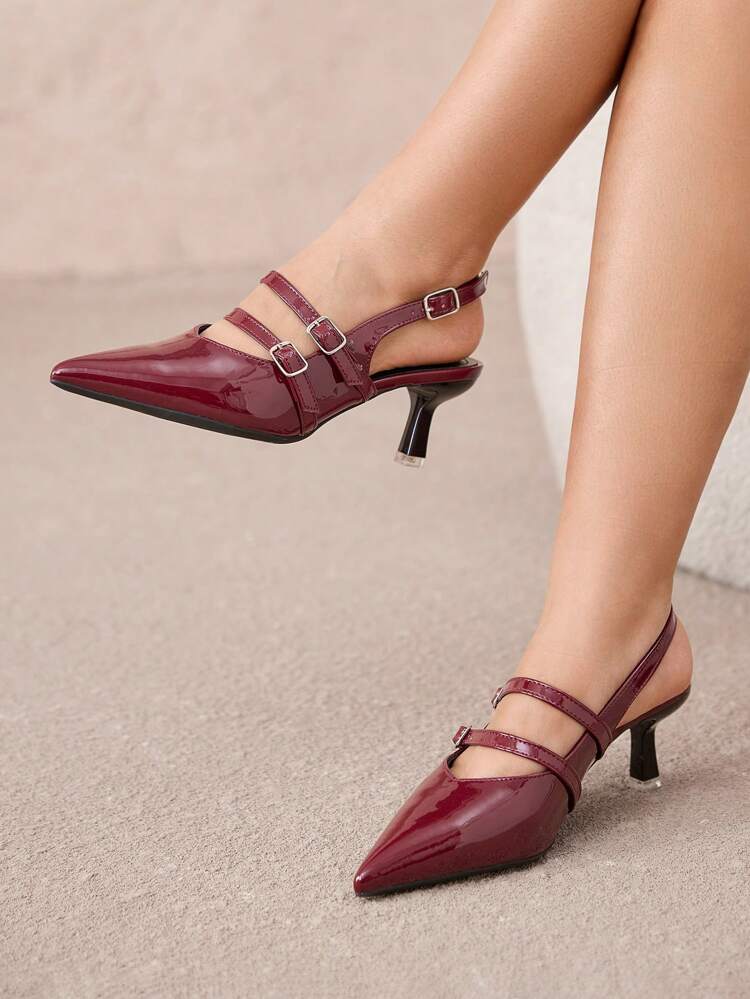 CUCCOO CURVES Plus Size Wide Fit Pointed Toe High Heel Sandals, Elegant Black Strap Backstrap Design, Suitable For All Seasons Spring Shoes Spring Break Easter