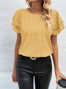 EMERY ROSE Women's Casual Round Neck Short Sleeve All-Over Heart Print Blouse, Daily Wear - Multicolor - View 6