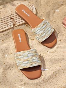 Styleloop Women's Casual Vacation Style Woven Rope Braided Comfortable Flat Sandals Spring Shoes - Beige - View 3