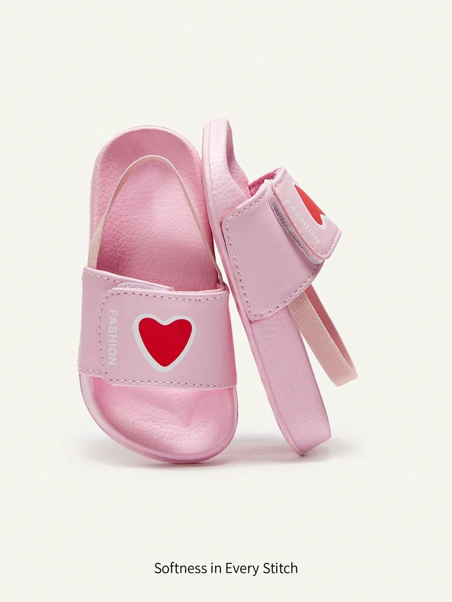 Cozy Pixies 夏季时尚百搭心形图案防滑沙滩凉鞋，可爱户外婴儿拖鞋 - 粉色 - 查看 1