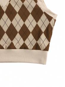 SHEIN EZwear V領菱形花紋圖案背心短版上衣 - 彩色 - 查看 4