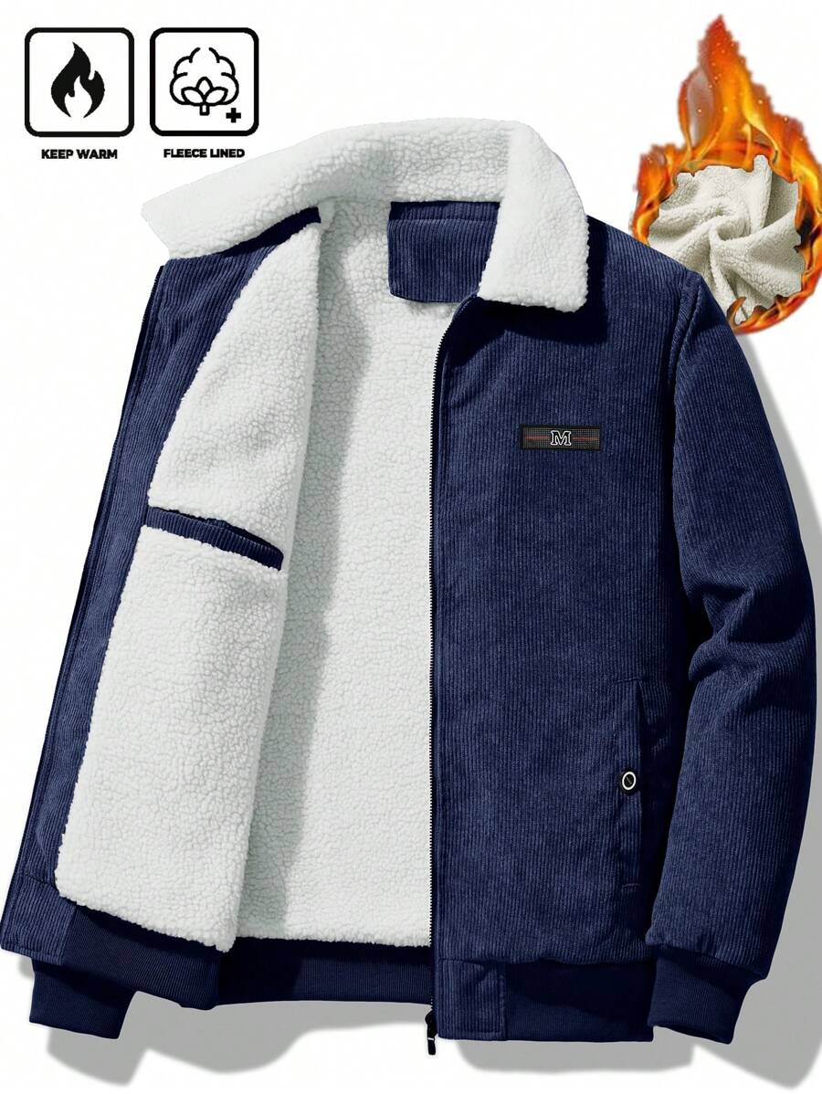 Manfinity Homme Men's Solid Color Splicing Front Zipper Pocket Minimalist Long Sleeve Jacket - Royal Blue - View 1