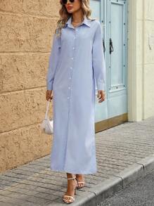 Breezaya Vestido casual suelto de mujer de manga larga con botones a rayas, para invierno