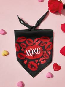 1pc Valentine's Day Pet Bib, Black Lip & Heart Print Dog Triangle Bandana - Multicolor - View 2