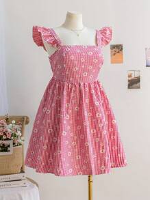 Soleia Vestido corto de manga corta con diseño de cuadros, estilo bohemio, para mujeres de talla grande, para verano