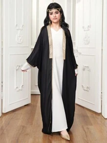 2pcs Teen Girls Set: Patchwork Ribbon Long Robe And Tank Dress