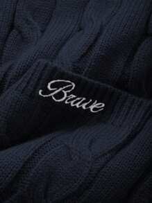 DAZY Color Block Letter Embroidery Oversized Turndown Collar Long Sleeve Women Sweater,Fall Women Clothes - Navy Blue - View 5