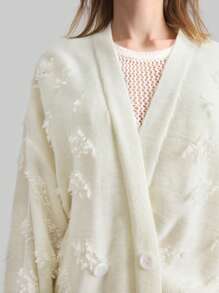 Ontre Women's Oversized Casual Cardigan, Comfortable & Versatile With Double Placket - White - View 6