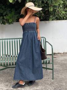 DAZY 女士修身吊带牛仔连衣裙，适合假日度假穿着