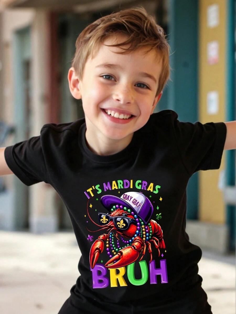 Lässiges T-Shirt mit Rundhalsausschnitt und kurzen Ärmeln für Kleine Jungen, einfach mit Hummer-Grafik, geeignet für den Sommer