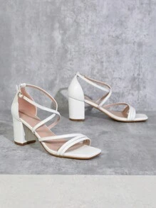 SHUZIA Sandalias de tacón con tiras cruzadas en el tobillo - Nuevos regalos de Año Nuevo, Día de San Valentín y verano - Blanco - Ver 2