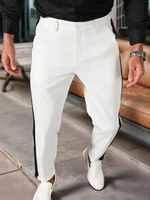 Manfinity Mode Men's Casual Versatile Contrast Color Patchwork Suit Pants - White - View 4