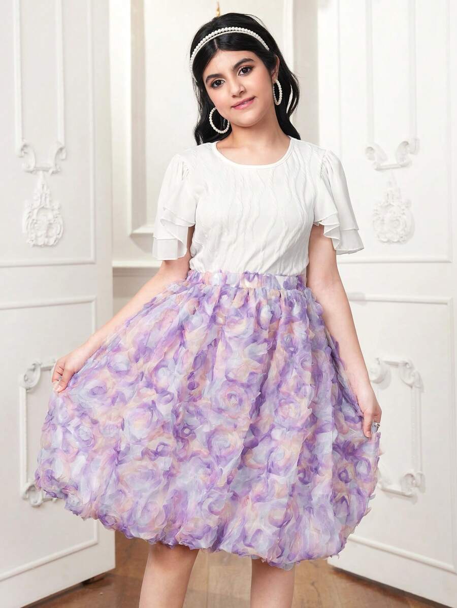 SHEIN 2 Pieces Set Solid Colored Top And Skirt, Casual And Fashionable Daily Wear For Teen Girls - Black - View 1