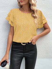 EMERY ROSE Women's Casual Round Neck Short Sleeve All-Over Heart Print Blouse, Daily Wear - Multicolor - View 3