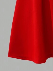 SHEIN 1pc Teen Girls' Off Shoulder Fitted Heart Print Red Bow Decor Dress. This Dress Is Suitable For Various Occasions Such As School Events, Family Gatherings, And Friend Get-Togethers. It Can Showcase The Youthful Vitality And Charm Of Teenagers. - Red - View 6