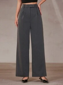 Aveloria Rosie Gray Wide-Leg Loose Pants, Classic Minimalist Design High-End Commuting Casual Trousers, Slimming - Grey - View 4