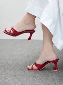 CUCCOO BIZCHIC Square Toe Thin Heel New Women High Heels Sandals, Elegant & Versatile Peep Toe Design Spring Shoes Spring Break Easter - Red - View 1