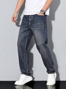 Manfinity Homme Men's Basic Front Button Pocket Jeans, Casual Daily Wear - Grey - View 4